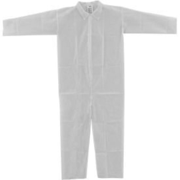 Global Equipment Disposable Polypropylene Coverall, Open Wrists/Ankles, White, Large, 25/Case KC-PP-40G-CVL-L